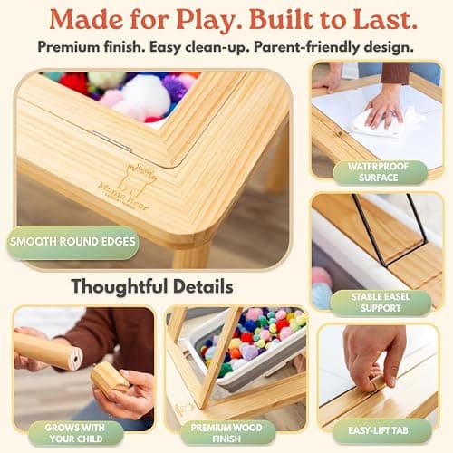 Mama Bear Educational Montessori Sensory Table & Art Easel for Kids & Toddlers | Folding Extendable Legs & Storage Bins, Magnetic Boards & Tiles, Light Box Included | Space-Saving Indoor/Outdoor Play thumbnail 7