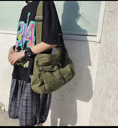 Canvas Messenger Bag Large Crossbody Bag with Multiple Pockets Canvas Shoulder Tote Bag for Women and Men thumbnail 2
