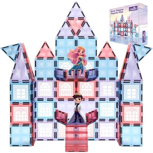 Little Pi Frozen Magnetic Tiles 3 Year Old Girl Gifts 5 Year Old 4 Year Old Girl Birthday Gifts Princess Toys Magnet Tiles Building Blocks Castle Age 3 4 5 6 7 8 - Image 1