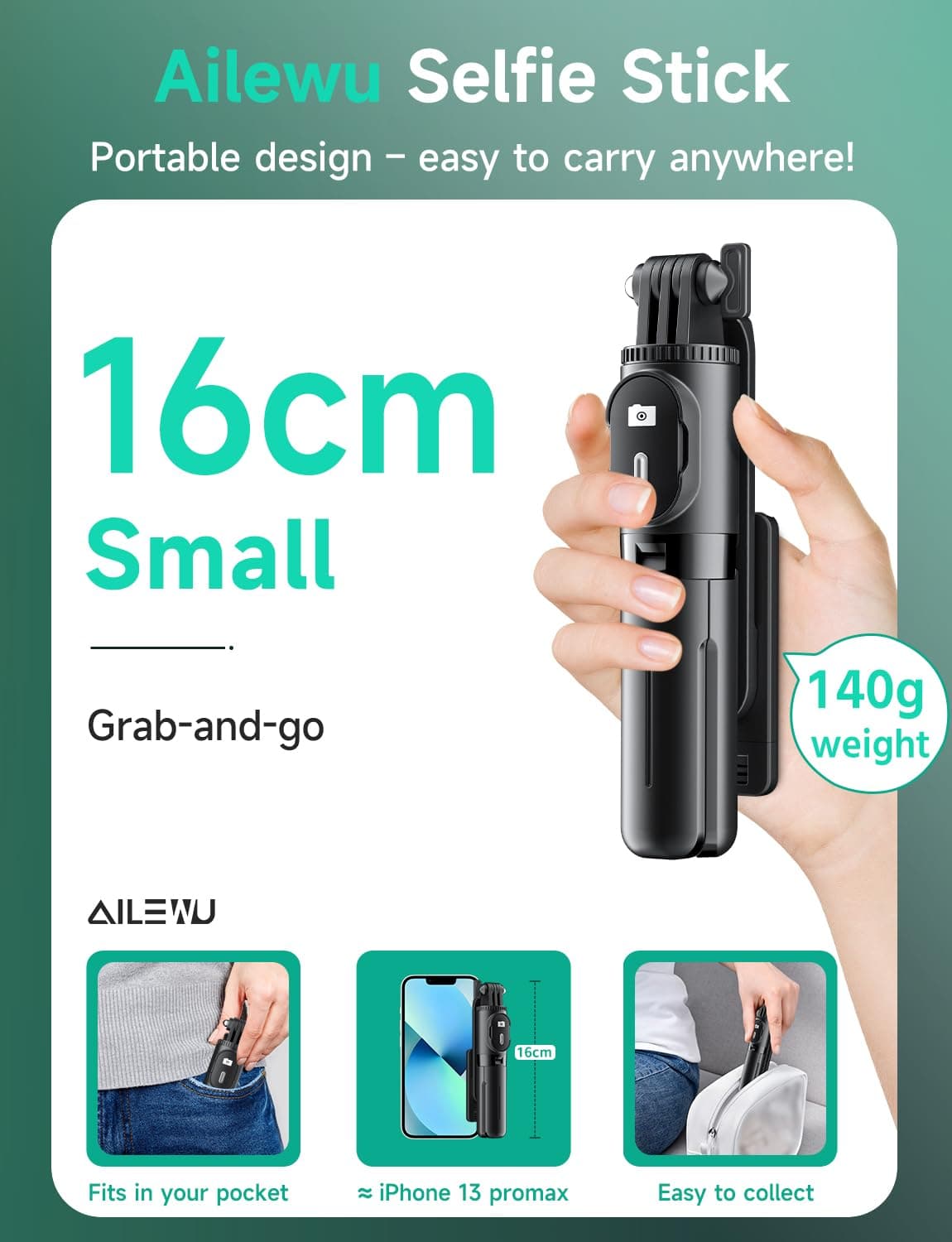 Portable Phone Tripod Stabilizer, 71cm Extendable Travel Tripod for iPhone with Remote Control, Adjustable Selfie Stick, Foldable Phone Stand for 4-7" iOS/Android/Cam/GoPro/Selfie/Streaming -Black thumbnail 2
