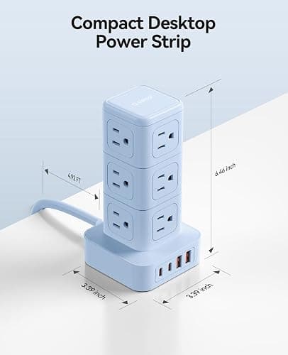 ORICO Power Strip Tower with Multiple Outlets, Tower Extension Cord with 12 AC Outlets 4 USB Ports (2 USB C), Space Saving Design, 5FT Cord Power Tower for Home, Office, Dorm - TPP20 thumbnail 5