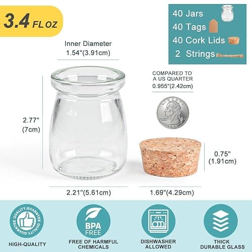 Ritayedet 40 Pack Glass Favor Jars with Cork Lid, 3.4 oz Small Glass Bottles for Wedding Favor, Baby Shower, Party Favor, Gift Jars for Candy, Bonus Twine and Labels thumbnail 3