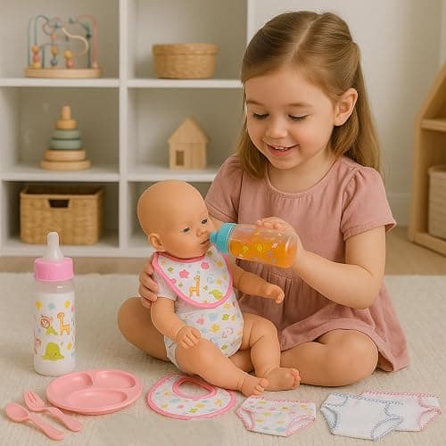 My Sweet Baby 13-Piece Doll Feeding & Diaper Bag Set – Disappearing Milk Bottles, Bibs, Pacifiers, Diapers & Accessories Set – Pretend Play Baby Doll Care Kit for Girls – Fits 12–18″ Dolls thumbnail 7