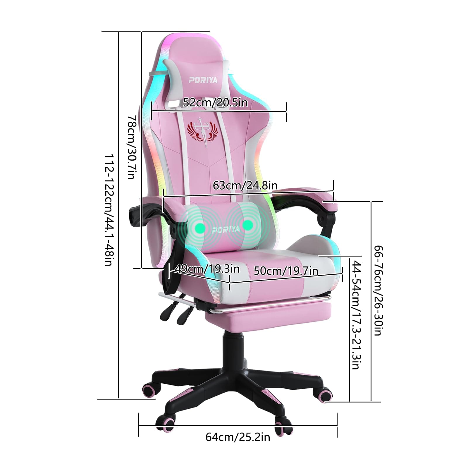 Gaming Chair with Adjustable Backrest, Ergonomic Executive Office Chair, Height Adjustable Racing Chair Maximum Gaming Experience (Pink Massage&LED) thumbnail 2