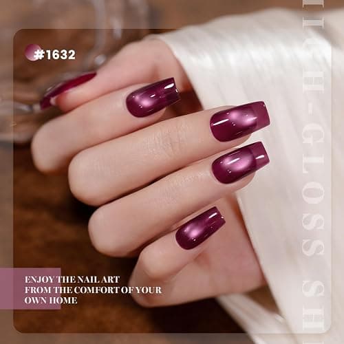 RARJSM Cat Eye Gel Nail Polish Set 6Pcs Dark Amber Ceramics Glitter Plum Purple Orange Brown Burgundy Red Deep Olive Green Jelly Glassy Cateye Gel Polish with Magnetic Stick Curing Require Home Salon thumbnail 4