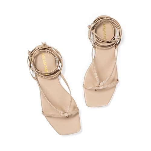 DREAM PAIRS Womens Strappy Lace Up Summer Flat Sandals | Comfortable Thong Design Gladiator Dressy Square Toe Tie Up Sandals for Walking Beach Vocation City Walks Travel thumbnail 8