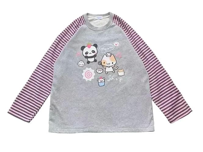 Dynict Y2k Cute Sweatshirts for Women Harajuku Kawaii Striped Sweatshirts Cartoon T-shirts thumbnail 4