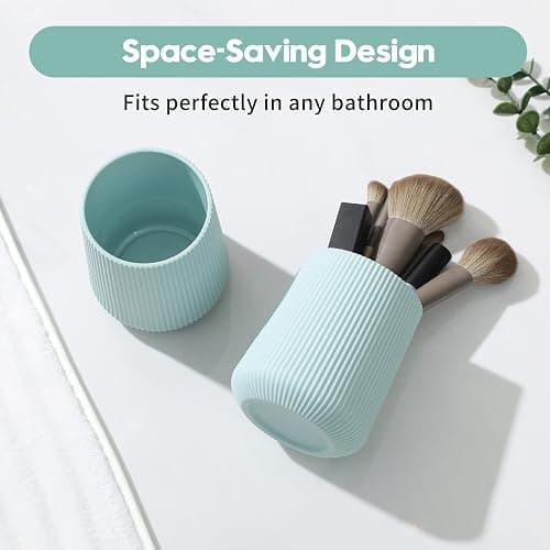 YAUKPH Green Striped Toothbrush Holder for Electric Toothbrushes Bathroom Organizer Cup for Toothpaste Kids & Adults thumbnail 6