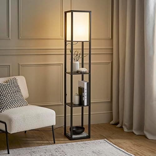 MiniSun | Black Wooden Floor Lamp with Shelves | Floor Lamps & Torchieres, Home Décor & Improvement Essential | Includes 10W GLS Bulb [3000K Warm White] thumbnail 6