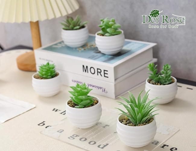 Der Rose 6Pcs Fake Plants Cute Succulent Small Artificial Plants for Home Office Bathroom Living Room Bookshelf Bedroom Decor Indoor Aesthetic thumbnail 7