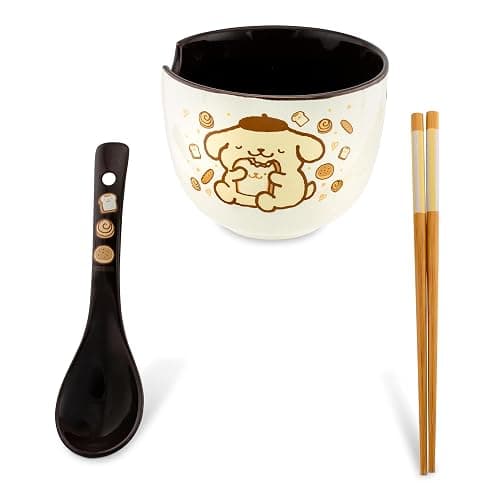 Sanrio Pompompurin 20-Ounce Ramen Bowl With Chopsticks and Spoon - Image 1