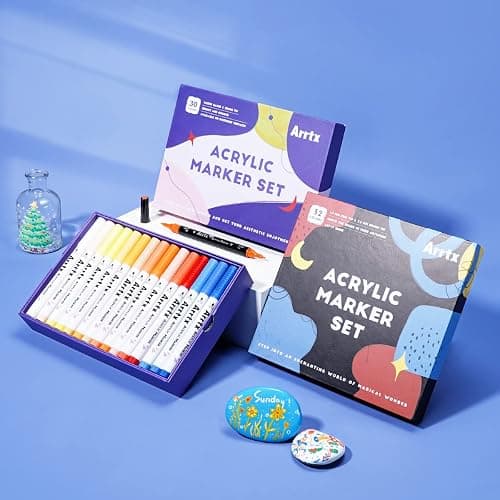 Arrtx Acrylic Paint Pens 62PCS, Water Based Acrylic Markers, Paint Markers for Rock Painting, Dual Tip Brush Tip Acrylic Painting Supplies for Fabric Painting, Ceramic, Fabric, Canvas, Wood, Glass thumbnail 2
