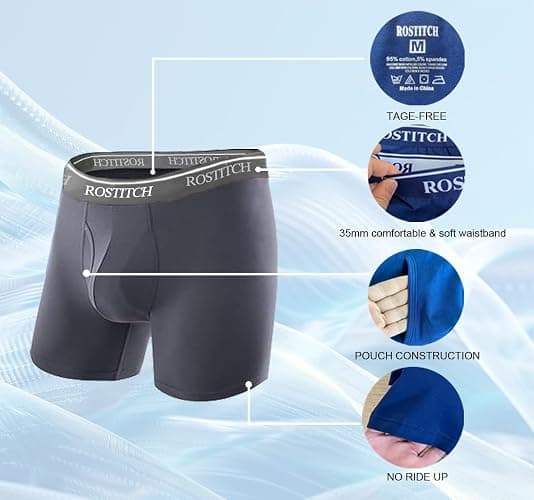 ROSTITCH Men's Boxer Briefs, Soft and Breathable Upgrade cotton men‘s underwear with Fly, Super elasticity mens underwear thumbnail 9