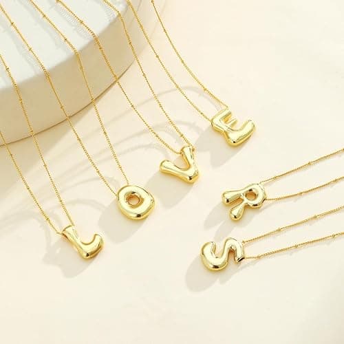 Gold Bubble Letter Necklace,14k Gold/Silver Plated Balloon Initial Letter Pendant Necklace Dainty Chunky Charm Name Necklaces Trendy Personalized Jewelry Gift for Women thumbnail 5