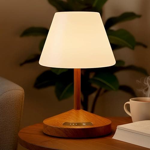 OUTON Rechargeable LED Shower & Table Lamp, Waterproof, USB Output, Stepless Dimming, 3 Colors, Power Indicator, Memory Function, Battery Operated Light for Home, Bathroom, Patio & Outdoor (Wood) - Image 1