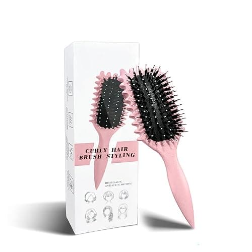 Curl Brush - Define Styling Brush with Prongs, for Combing and Shaping Men's and Women's Curls to Reduce Pulling and Curl Separation (Pink, 24cm) - Image 1