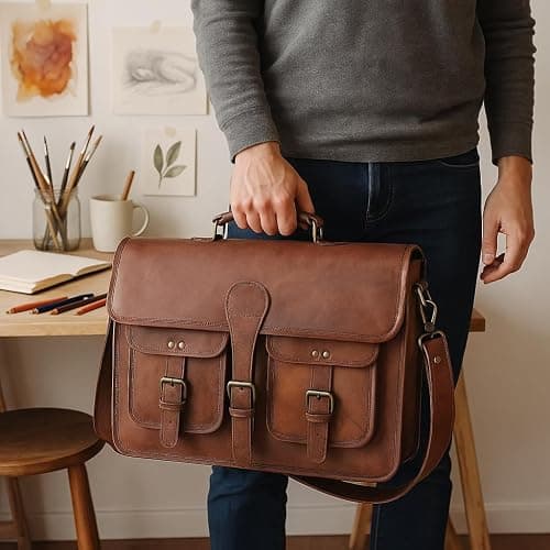 Leather Messenger Bag for Men and Women 18 inch Large Vintage Leather Briefcase Laptop Shoulder Bag Unisex Crossbody Messenger Satchel for Office, Business, Work, Travel thumbnail 8
