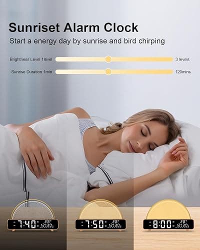 HAODINGMAI Sunrise Alarm Clock Wake Up Light with Sunrise Simulation White Noise Machine Touch Control Bedside Lamps Colors Atmosphere Lamp 30/60/90 Sleep Timer 13 Nature Sounds thumbnail 2