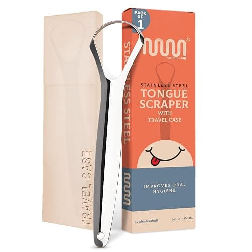 MasterMedi Tongue Scraper for Adults, 100% Stainless Steel Tongue Scrubber for Bad Breath, Easy to Use, Tongue Cleaner for Oral Care & Hygiene (SPTC-1|with Case) - Image 1