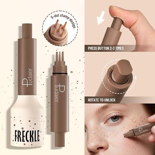 Freckle Stamp Pen, Fake Freckles Stain Marker,5-Dot Faux Liquid Freckle Stamp Cushion for Natural and Lifelike Sunkissed Makeup,Quick Dry Long-Lasting Face Freckle Pencil Tool,04#Caramel thumbnail 2