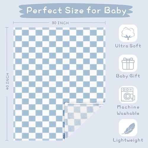 Yurhap Checkered Baby Blanket Fleece Baby Blankets for Boys, Ultra Soft Cozy Fluffy Infant Toddler Newborn Receiving Blankets for Crib Stroller, 30''x40'', Blue thumbnail 3