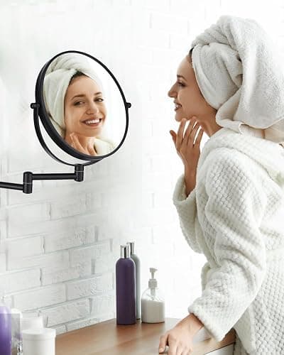 Wall Mounted Makeup Mirror - 1X/10X Magnifying Mirror for Wall, 8 Inch Double Sided 360° Swivel Extendable Bathroom Mirror for Shaving, Black DECLUTTR thumbnail 2