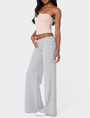 Pivanzore Fold Over Yoga Pants for Women Low Rise Wide Leg Leggings Sweatpants Y2k Cozy Stretchy Foldover Lounge Pants thumbnail 7