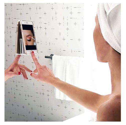 AIRSTIK Cell Phone Holder for Glass Shower, Mirror & Window, White | Universal Micro-Suction Mount, Removable Back Plate, Reusable & Waterproof, For Bathroom, Kitchen, Dorm, Gym, Made in USA thumbnail 5