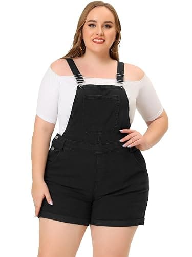 Agnes Orinda Plus Size Overall Shorts for Women Jumpsuit Roll Hem Pocket Jean Denim Overalls thumbnail 3