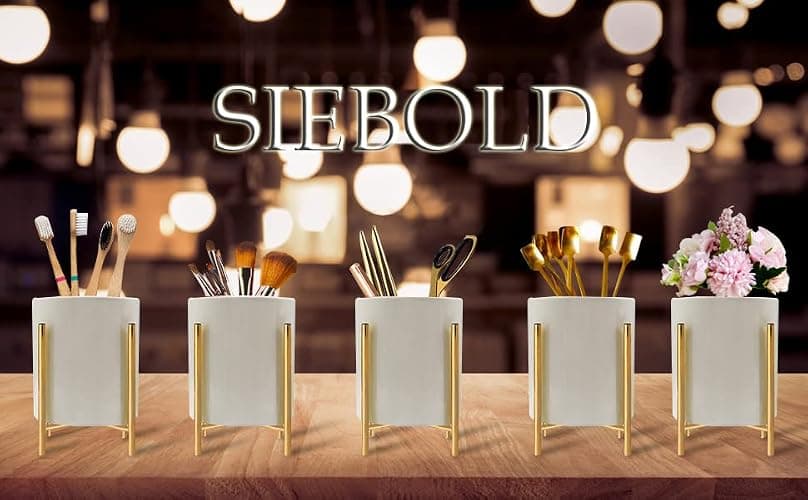 SIEBOLD Gold pencil cup Sturdy metal frame with white ceramic pen holder For desks and kitchen appliance holders thumbnail 5