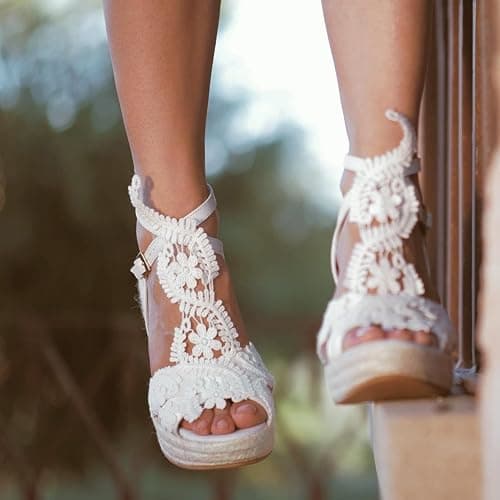 MiLanolce Women's Platform Sandals Wedge Open Toe Ankle Strap lace Wedding Shoes Bridesmaid Shoes thumbnail 2