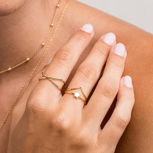 Honsny 11PCS Adjustable Stackable Rings for Women, Silver Gold Knuckle Rings Set Joint Finger Rings Pack Cute Rings for Teen Women thumbnail 2