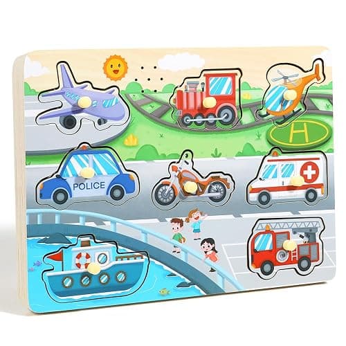 GRINNNIE Farm Animals and Vehicles Sound Puzzle (15 PCS) - Wooden Toddler Peg Puzzle Toys with Sound Effects for 3 4 5 Years Old, Birthday for Girls Boys thumbnail 4