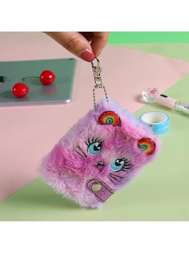 RDTGHY 1 Pcs Plush Cat Keychain Notebook Mini Portable Notepad with Keyring Cute Address Book for Kids Students Journaling Note Taking Random Color thumbnail 7