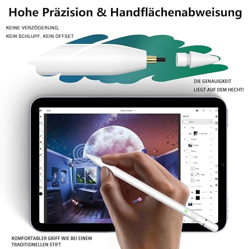 Pencil 1. Generation für iPad (2018-2025): mit USB C Schnellladeleistung & Neigungssensitivität für Tablet Bundles & Kits, Pencil für iPad 11 (A16)/10/9/8/7/6, Air 3~5/M2/M3, Min 5~7, Pro 11"/12.9"/M4 thumbnail 6