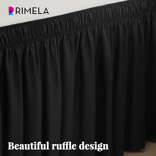 RIMELA Black Bed Skirt Twin 32 Inch Drop Silky Luxurious Fabric, Wrinkle and Fade Resistant with Adjustable Elastic Belt Easy to Install Machine Washable Dust Ruffles Bedskirt for Matress Box Spring thumbnail 7