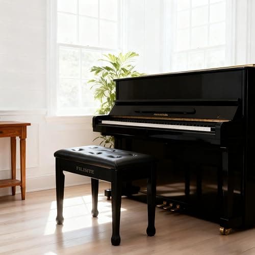FILISITE Wooden Piano Bench with Storage, Piano Stool with Waterproof Padded Cushion, Bench Seat for Vanity, Living Room, Bedroom (Black) thumbnail 2