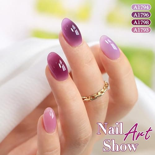 Double Rhythm 0.5 Oz Jelly Gel Polish Same Color Same Bottle Sheer Neutral Natural Light Milky Pastel 15ML Translucent Polish Art DIY at Home (Dark Purple Rose-A1798) thumbnail 5