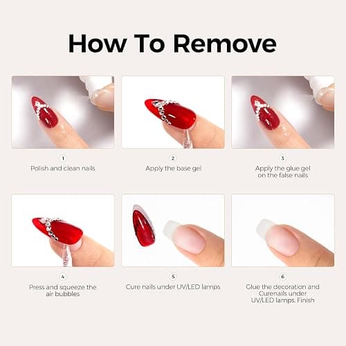 TOMICCA 4-in-1 Solid Gel Nail Glue for Press On Nails, Super Strong Hold Clear Adhesive, UV/LED Gel, Long Lasting, 15g for DIY & Salon Use thumbnail 9