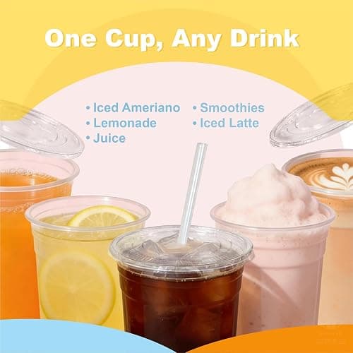 Coolcap 16 oz 100 Pack Disposable Clear Plastic Cups with Lids and Straws, Food Safe Bulk Iced Coffee Cups for Smoothies, Milkshakes and Other Cold Drinks thumbnail 5