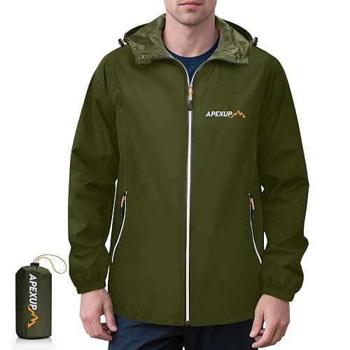 APEXUP Packable Rain Jacket Men with Reflective Zipper, Lightweight Waterproof Raincoat, Mens Rain Jacket for Outdoor Sports - Image 1