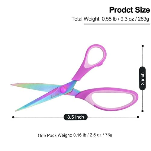 Zicolu 8.5" Scissors All Purpose, Multipurpose Office Scissors Set of 3 Pack, Titanium Coating Sharp Blade, Soft Comfort-Grip, Ideal for Fabric, School, Home, Craft & Sewing, Right/Left Handed, Purple thumbnail 3