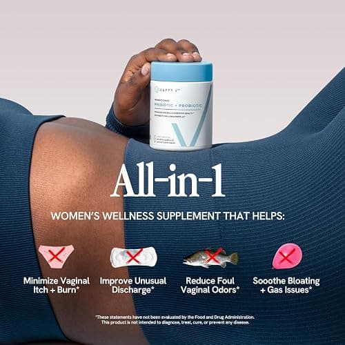 Happy V Dr. Formulated Vaginal Probiotics for Women Odor & Itch Support, Urinary & Gut Health, pH Balance | Womens Daily Probiotic with Patented Prebiotics & Lactobacillus for Feminine Wellness thumbnail 4