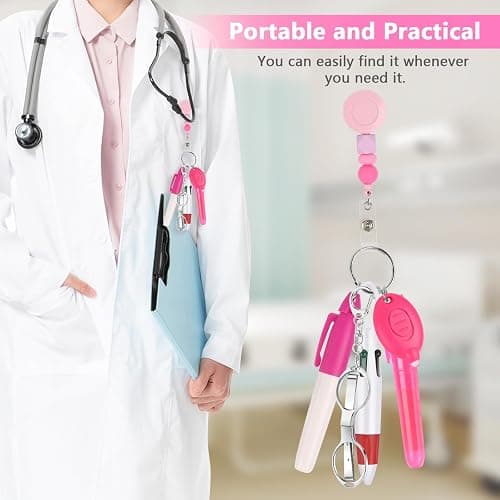 6 Pcs Nurse Badge Accessories Nurse Pen Pack Set Including Retractable Badge Reel Clip, Mini Highlighter, Permanent Marker, Ballpoint Pen, LED Keychain Flashlight, Folding Scissors, Pink thumbnail 7