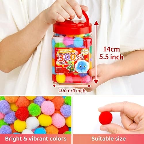 IOOLEEM Multi-Color Pom Poms, 300pcs 1inch, Pom Poms for Arts and Crafts, Pom Pom Balls, Craft Pom Poms. thumbnail 2