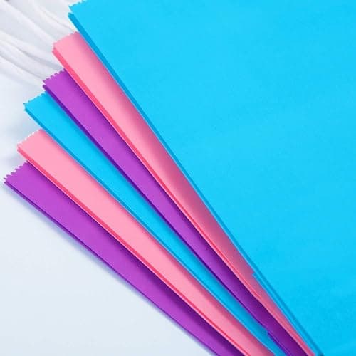 Cooraby 20 Pieces Kraft Paper Bags Party Favor Bags Craft Gift Bag with Handle for Birthday, Baby Shower, Wedding (light blue, light purple, pink) thumbnail 8