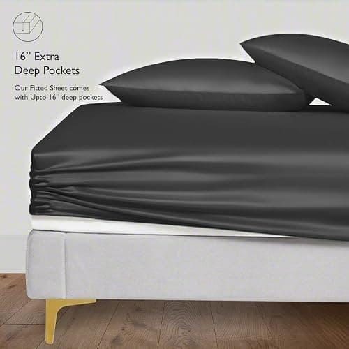 Linenwalas Eucalyptus Tencel Bed Sheet Set Queen Size 4Pc - Lyocell Silk 16" Deep Pocket Sheets - Soft Breathable & Cooling Sheets Set for Hot Sleepers (Queen, Charcoal Gray) thumbnail 2