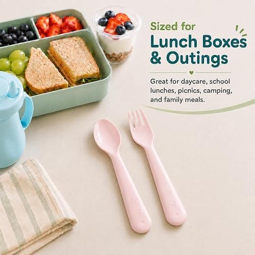 Muulaii 12 Pcs Kids Forks and Spoons, Plastic Kids Utensils Set, Pink | BPA free, Dishwasher Safe, PP Material, Brightly Colored, Easy to Grip, Sized for School Lunch Box, Fits from 2 Years Old thumbnail 6