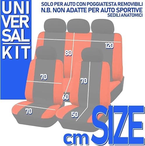 Susy Shop Ensemble de housses de sièges de voiture universelles avec dossier arrière et 2 fermetures éclair, housses de sièges de voiture compatibles avec airbag (Noir/Bleu foncé) thumbnail 3