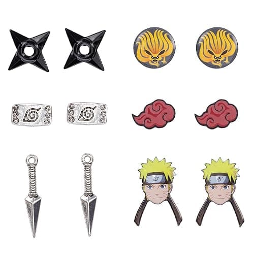 Naruto Shippuden Character And Icons 6 Pack Costume Jewelry Stud Earrings Set - Image 1